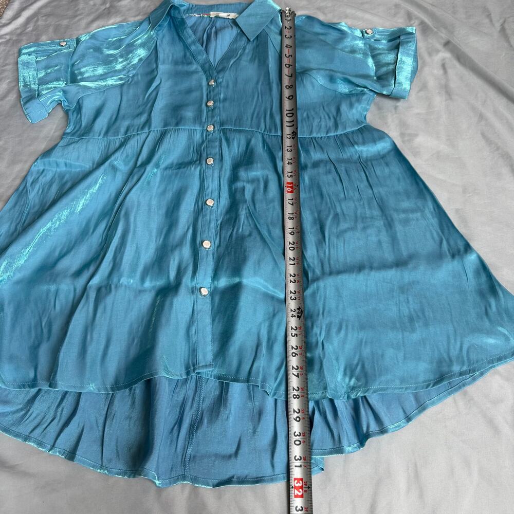 Umgee Blue Shimmer Button Front High Low Shirt Dress Women's M - Picture 7 of 11